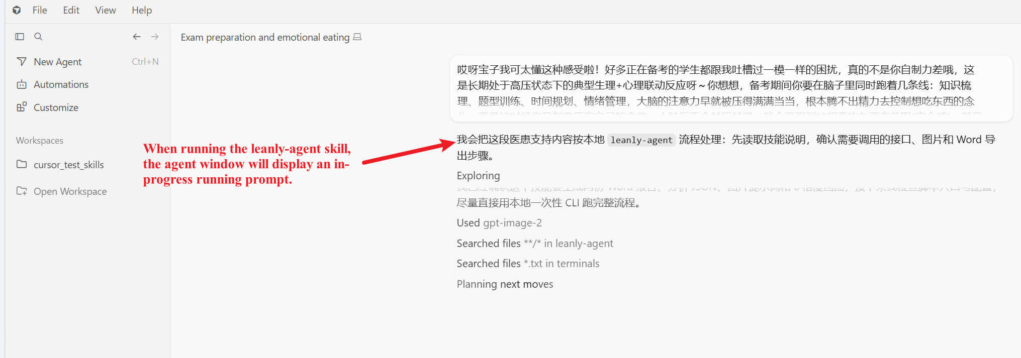 智能体按 leanly-agent skill 处理对话示意图